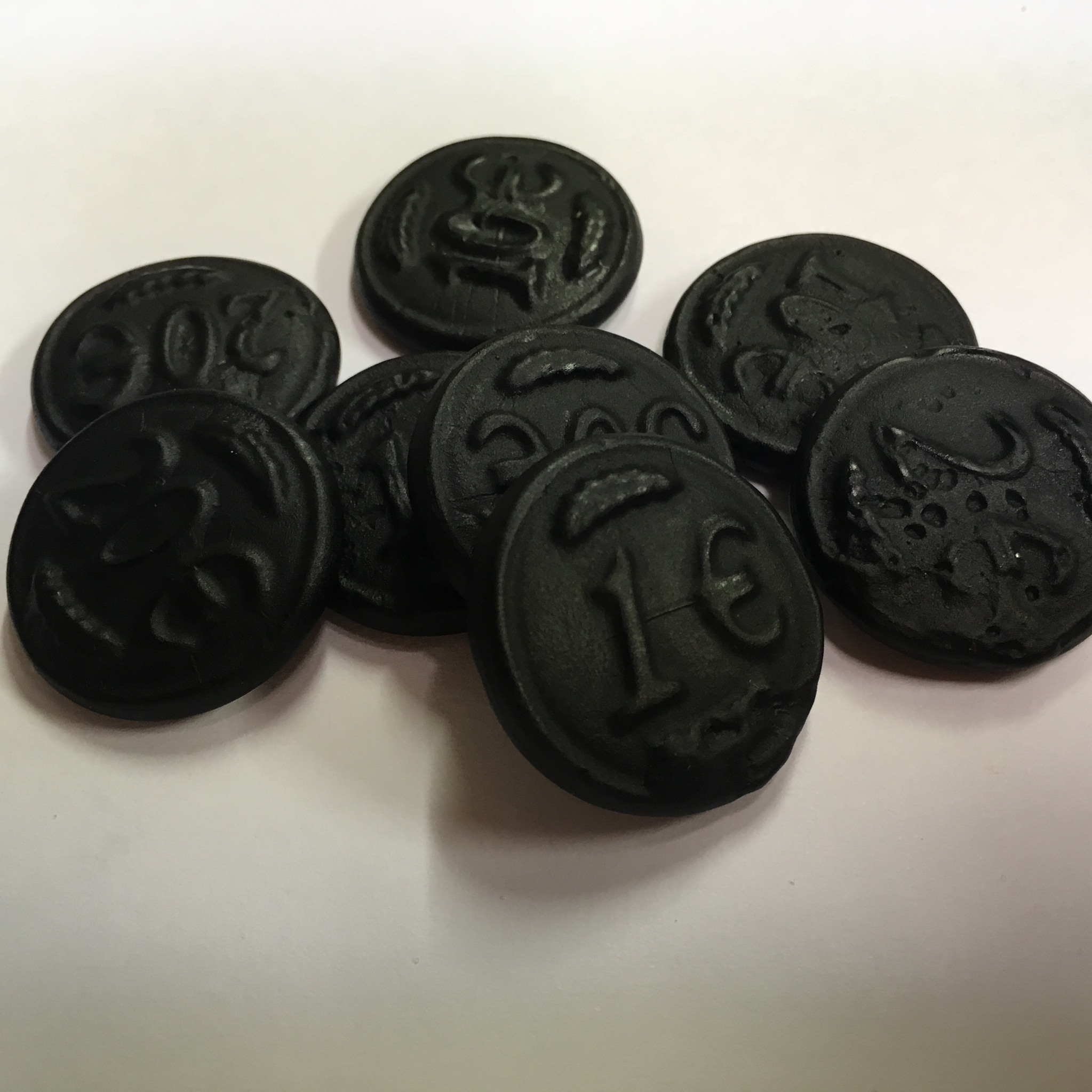 Coin shaped black licorice