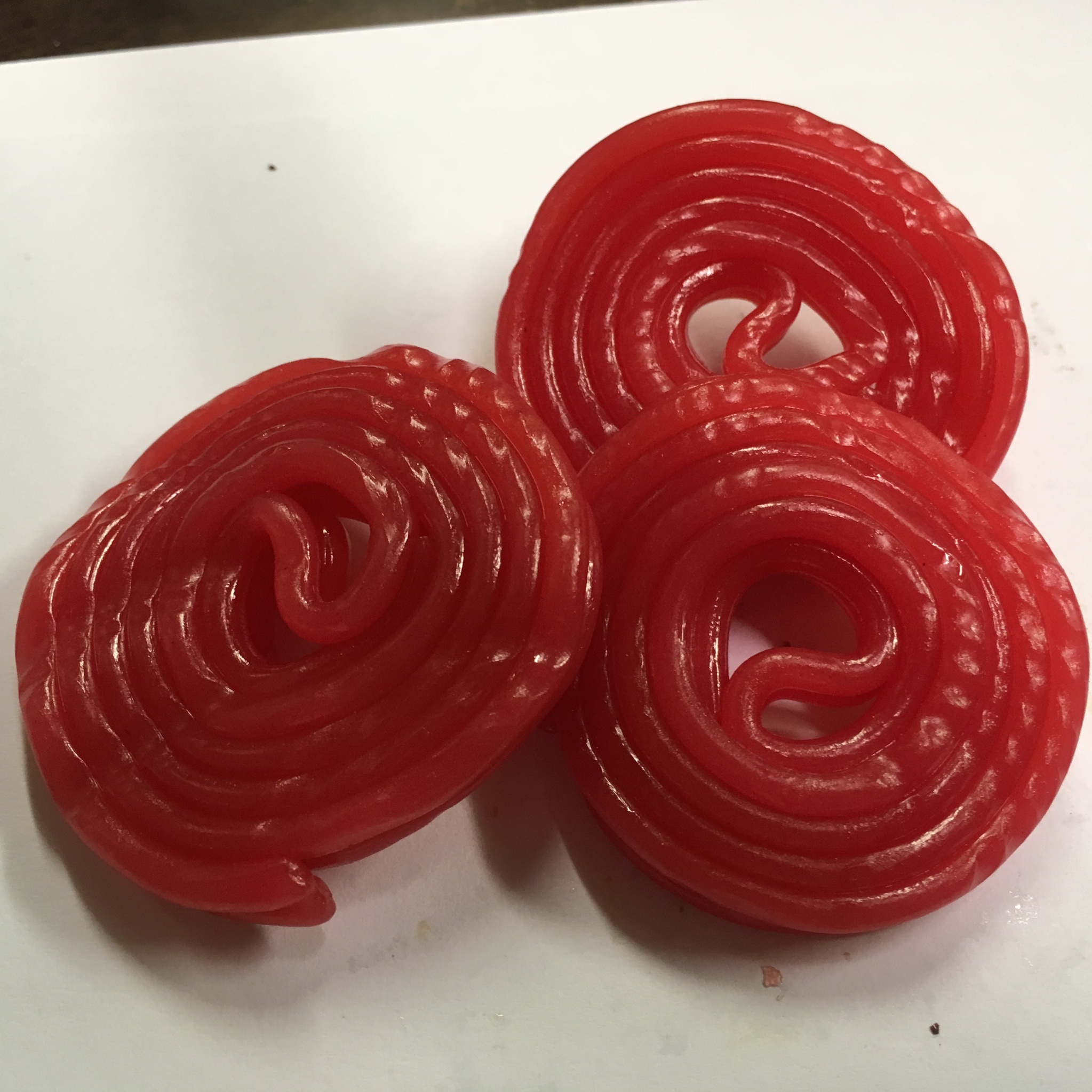 Red licorice rope in a wheel